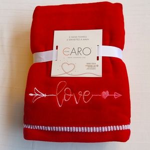 Caro Home "Love" Valentine 2 Piece Hand Towel Set NEW